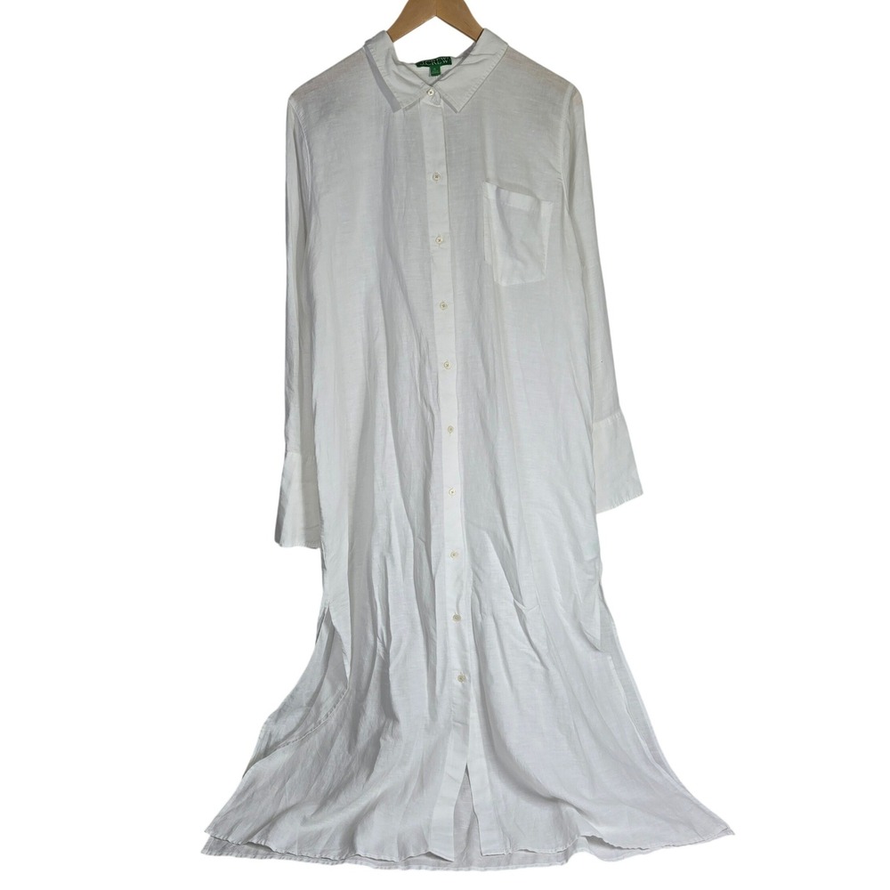 J. Crew White Linen Cotton Blend Button Down Long Beach Shirt XL BP237
